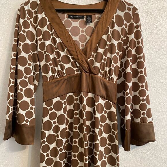 INC International Concepts Brown and White Circle Dress Size M - Picture 2 of 11